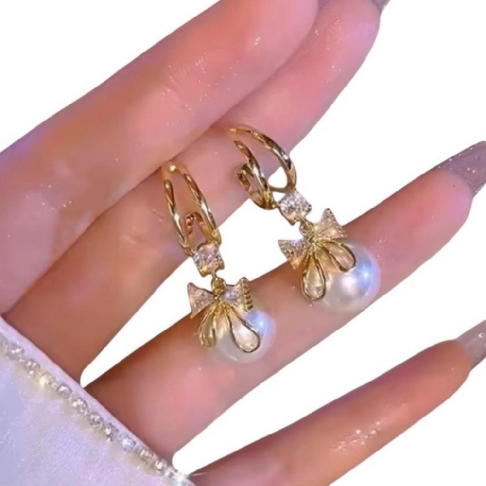 Bowknot Style Imitation Pearl Drop Earrings